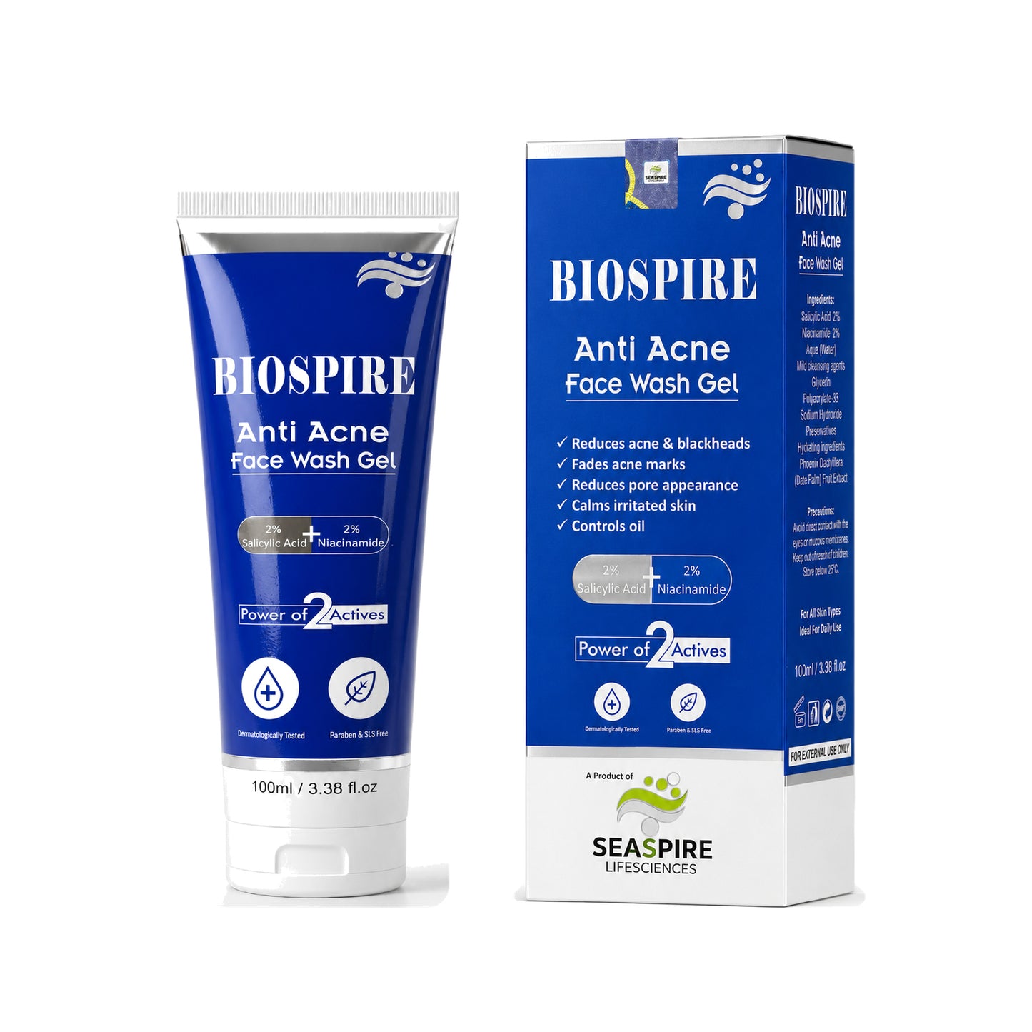 Biospire Anti-Acne Face Wash – 2% Salicylic Acid & 2% Niacinamide Gel Cleanser