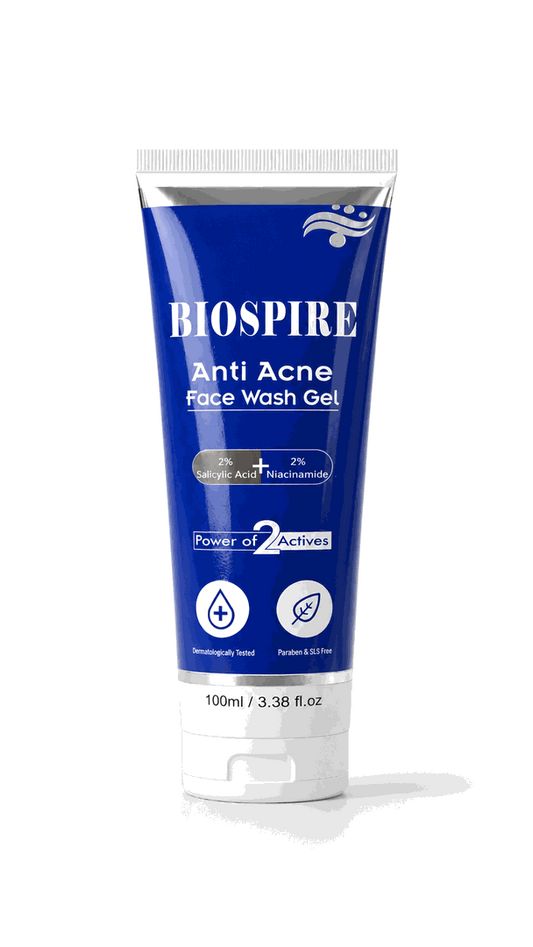 Biospire Anti-Acne Face Wash tube with 2% salicylic acid and niacinamide