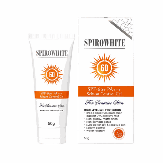 Spirowhite SPF 60+ PA+++ sunblock gel tube for oily and acne-prone skin